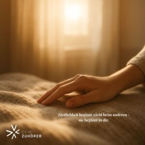 Hand im warmen Licht – Symbol für Selbstzuwendung, Ruhe und Zärtlichkeit.
