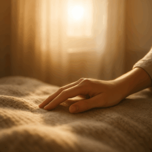 Hand im warmen Licht – Symbol für Selbstzuwendung, Ruhe und Zärtlichkeit.