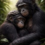 Zwei Bonobos sitzen nah beieinander und zeigen ruhige soziale Verbindung