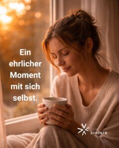 Frau sitzt ruhig am Fenster und reflektiert ihre Gefühle – ein Moment der Selbstwahrnehmung und inneren Ruhe.