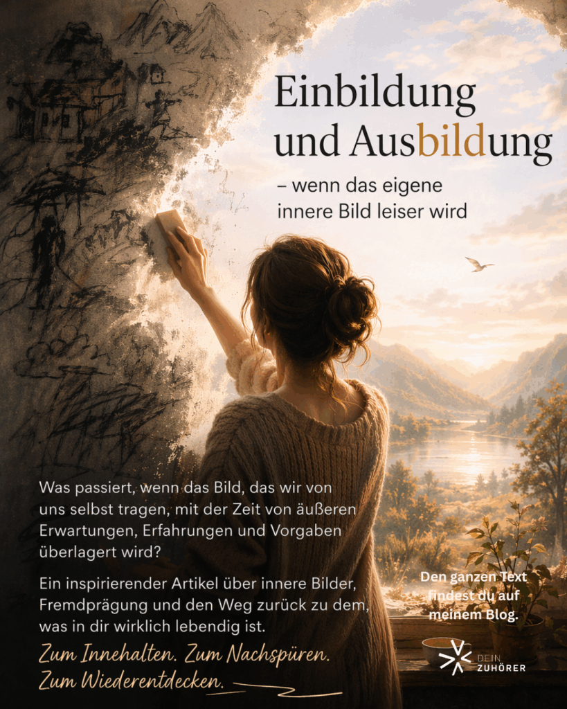 Frau entfernt dunkle Zeichnungen von einer Wand und legt eine helle Landschaft frei - Symbol für das innere Bild und persönliche Entwicklung