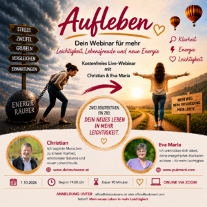 Sujet zum kostenfreien Webinar „Aufleben“ mit Christian und Eva Maria am 1. Oktober 2026 von Stress zu Klarheit und Leichtigkeit